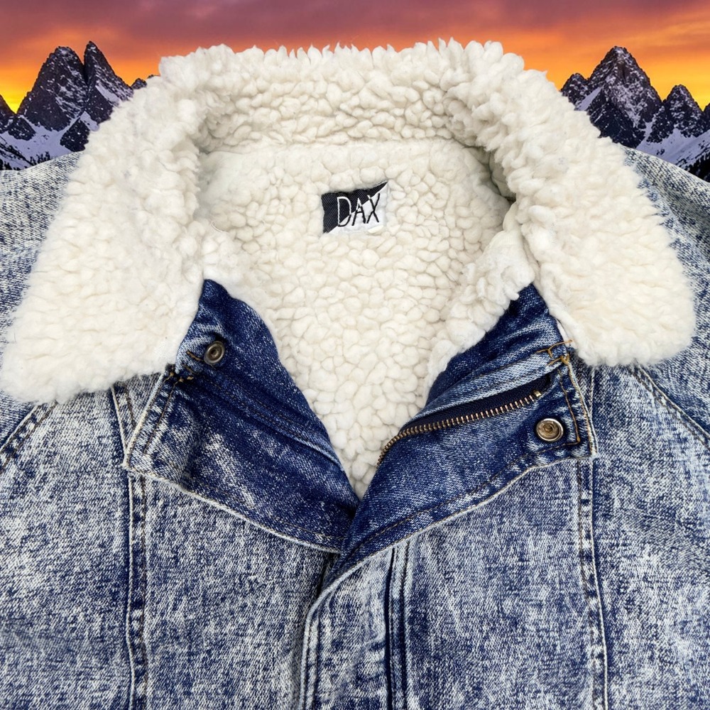 Vintage 1980s DAX Acid Wash Denim Bomber Jacket Sherpa Lined Blue Mens Large